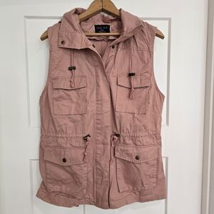 Love Tree Vest Womens Large Utility Safari Hooded Blush Rose Pink Travel Pockets